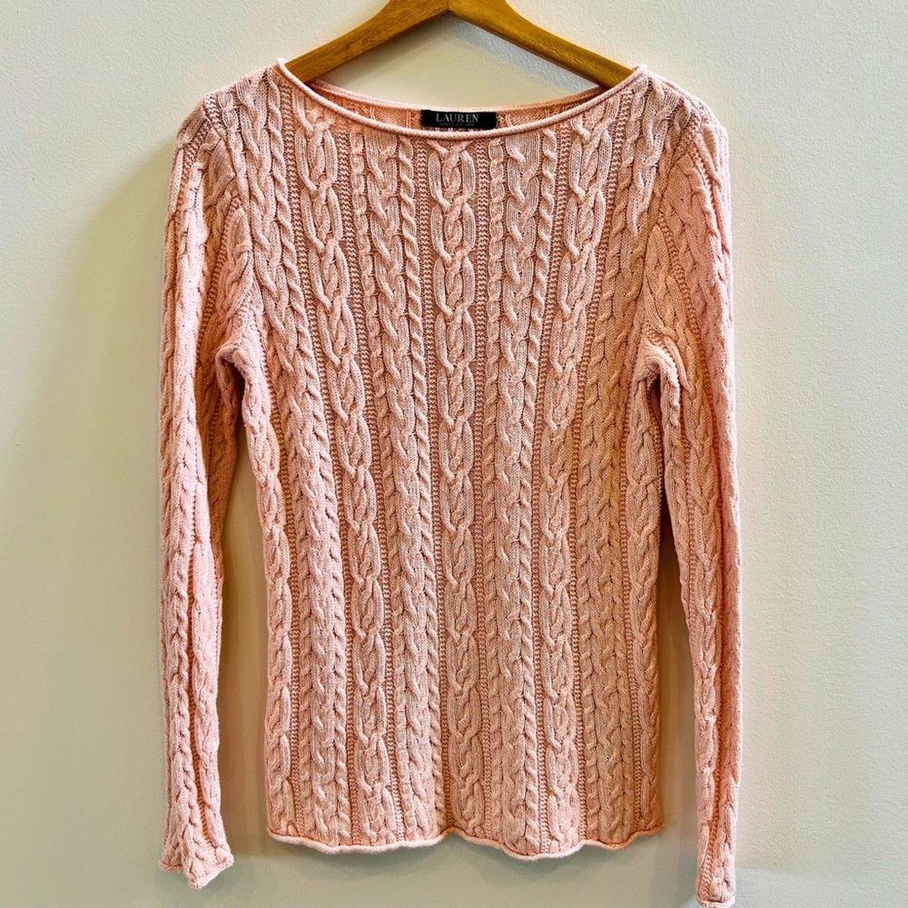 Ralph Lauren Baby Pink Herringbone Knit Sweater Size M